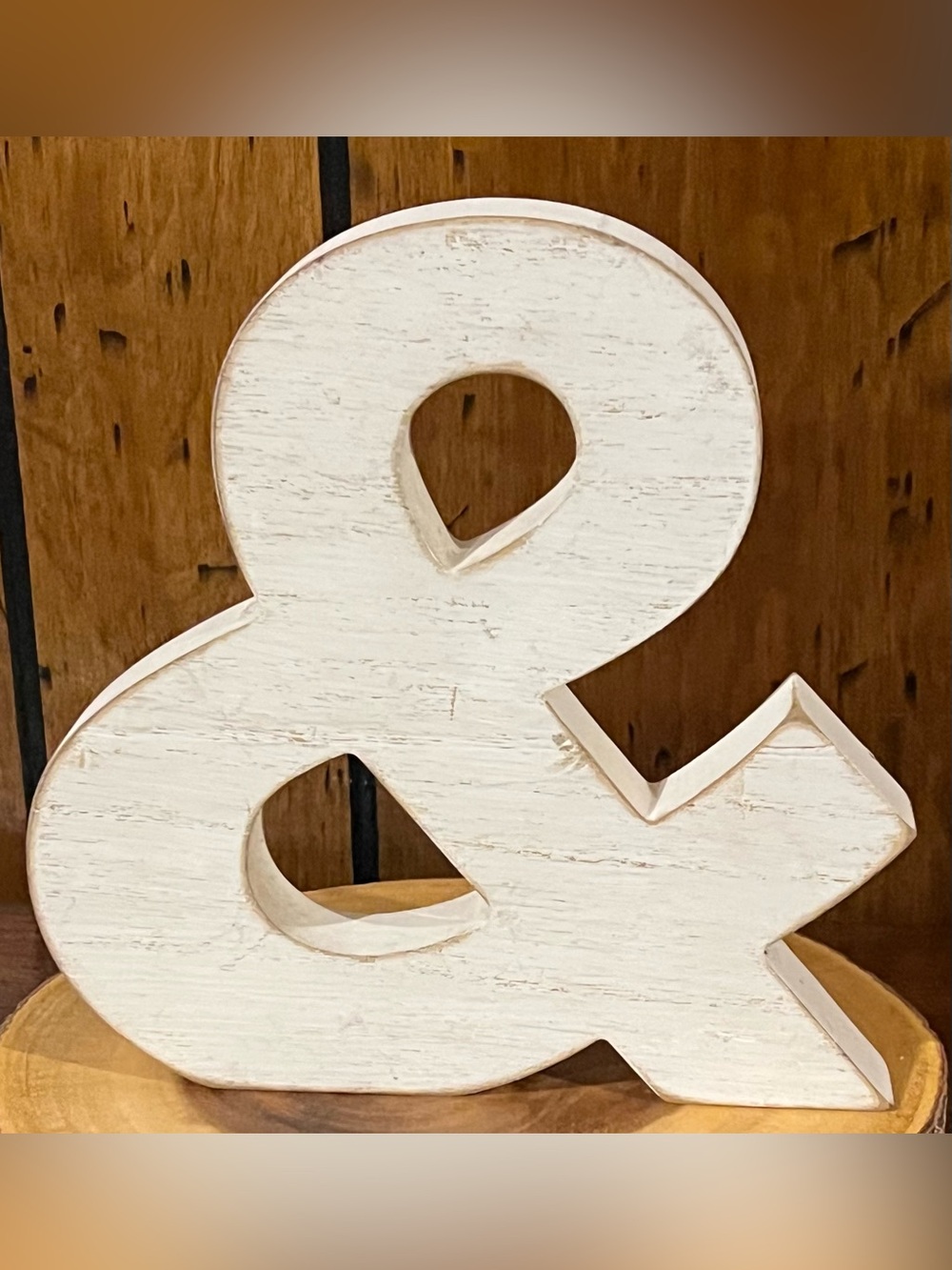 Hobby Lobby Distressed White Wooden “&” Wall Decor 8”x8”